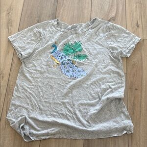 LOFT Gray Short Sleeve Tee with Blue & Green Peacock Graphic